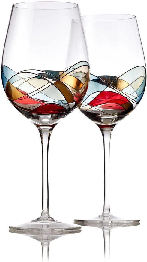 Set of 2 Hand Painted Wine Glasses